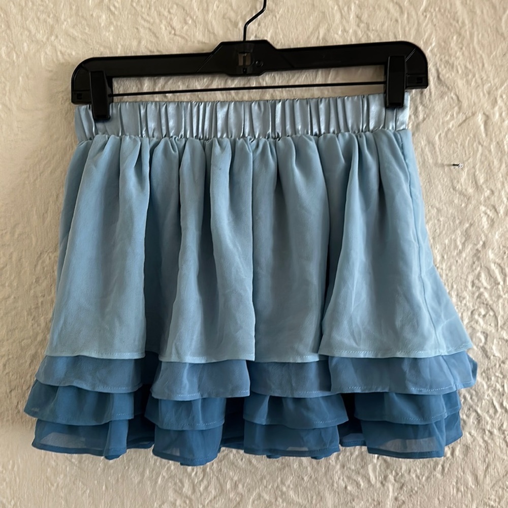 H&M Blue Ombré Tiered Satin Waist Ballet Core Mini Skirt 6